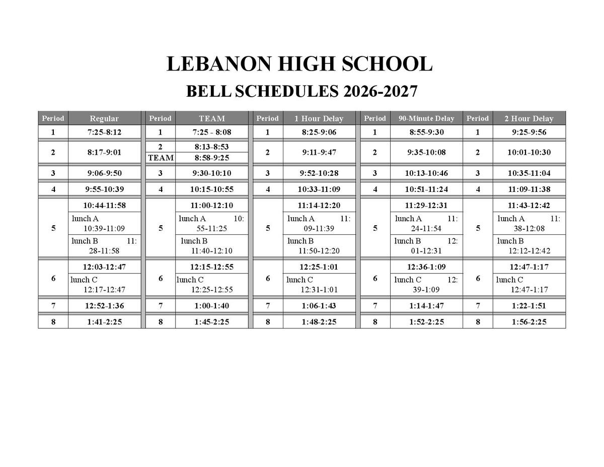 BELL SCHEDULES 2026-2027